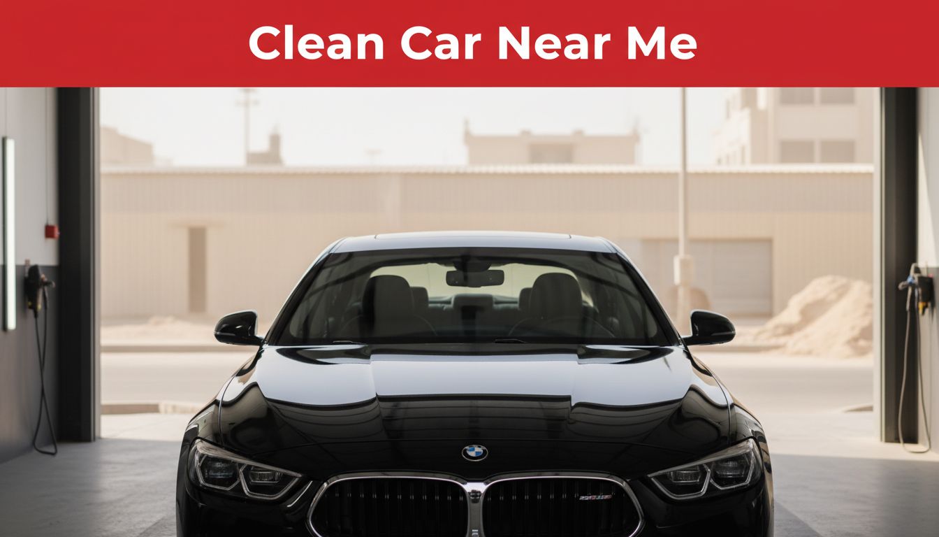 A dark polished sedan parked inside a modern car detailing bay.