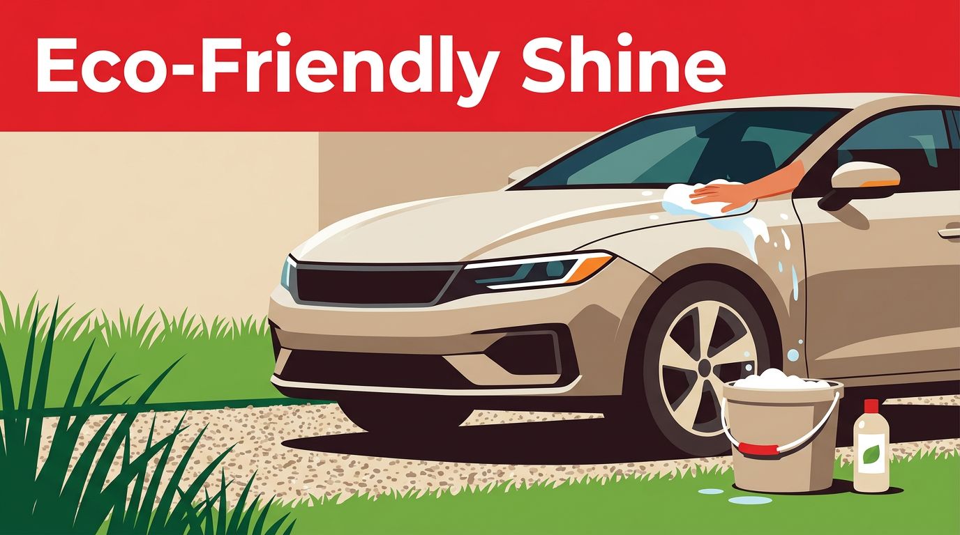 A modern car being washed on a gravel driveway with plant-based shampoo.